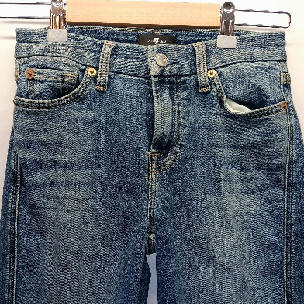 7 For All Mankind Ladies 24 Kimmie Straight Leg Designer Blue Denim Jeans, USA - Picture 2 of 12